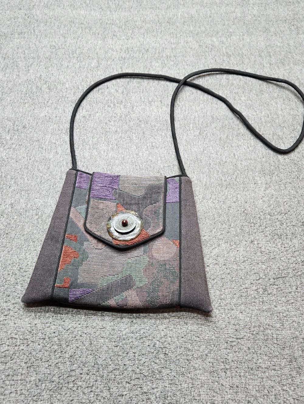 Small Vintage Tapestry Crossbody Bag with Decorative Button